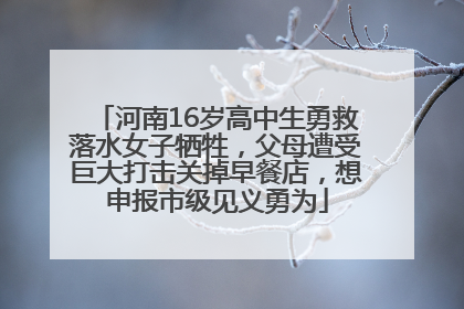 河南16岁高中生勇救落水女子牺牲，父母遭受巨大打击关掉早餐店，想申报市级见义勇为
